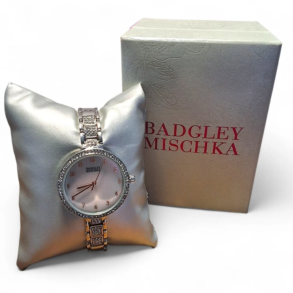 Badgley Mischka Women’s Crystal Stainless Steel Bracelet Watch NWOT